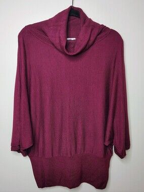 Metro 7 XL Burgundy Cowl Neck Dolman Sweater Tunic Ribbed Hem
